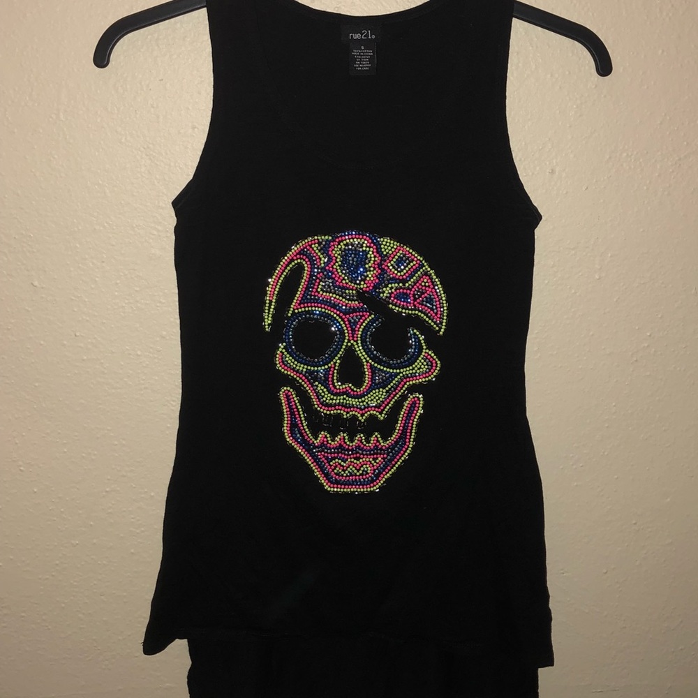 Small neon and black skull embellished tank